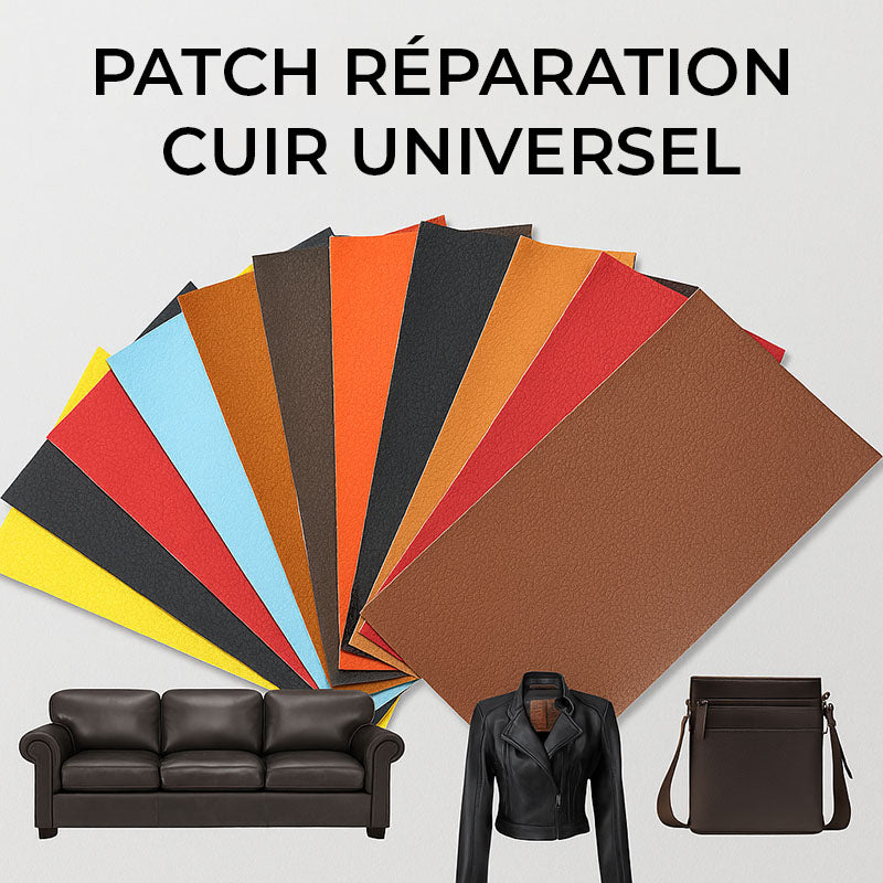 Los colores del parche autoadhesivo de reparación para piel y polipiel, con un sofá, una chaqueta y un bolso de piel