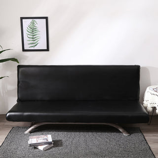 Funda de sofá cama clic clac de polipiel, Negro ónice, colocada en un sofá cama clic clac