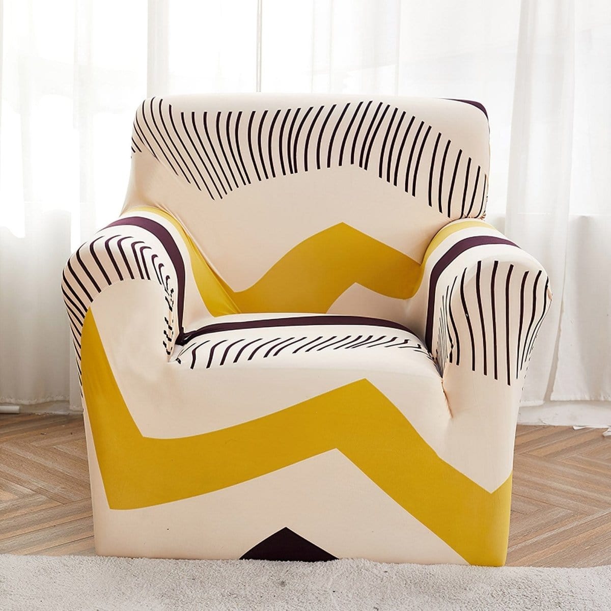 Funda de sillón elástica Crudo con chevrón amarillo