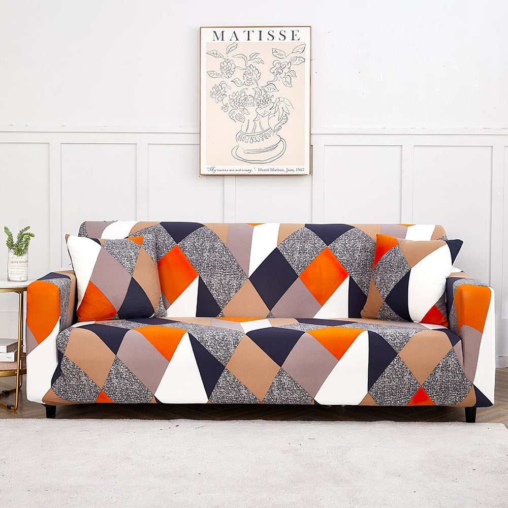 Funda de sofá elástica Patchwork naranja y marino