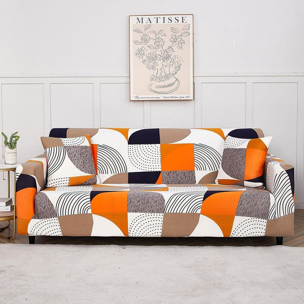 Funda de sofá elástica Patchwork naranja y negro