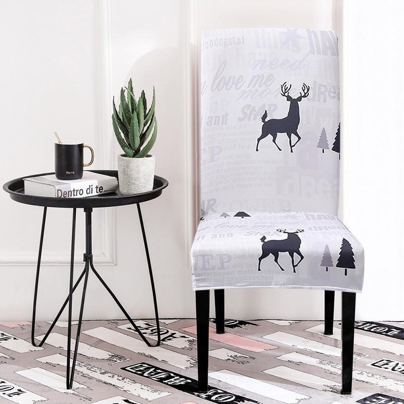 Funda de silla de comedor elástica de Navidad Blanco ciervos y abetos