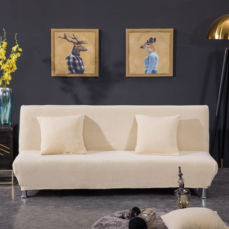 Funda de sofá cama clic clac repelente al agua, Beige, colocada en un sofá cama clic clac
