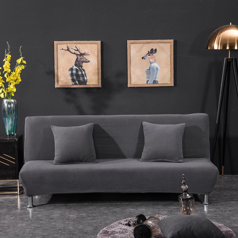 Funda de sofá cama clic clac repelente al agua, Gris, colocada en un sofá cama clic clac