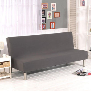 Funda de sofá cama clic clac elástica, Gris, colocada en un sofá cama clic clac