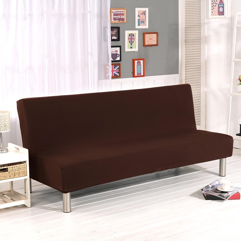 Funda de sofá cama clic clac elástica, Chocolate, colocada en un sofá cama clic clac