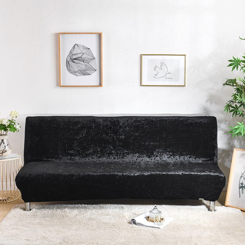 Funda de sofá cama clic clac de terciopelo, Negro azabache, colocada en un sofá cama clic clac