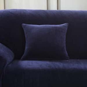 Fundas de cojín de terciopelo 45 × 45 cm — pack de 2, Azul noche, colocadas en un sofá