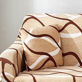 Fundas de cojín elásticas 45 × 45 cm — pack de 2, Beige ondas, colocadas en un sofá