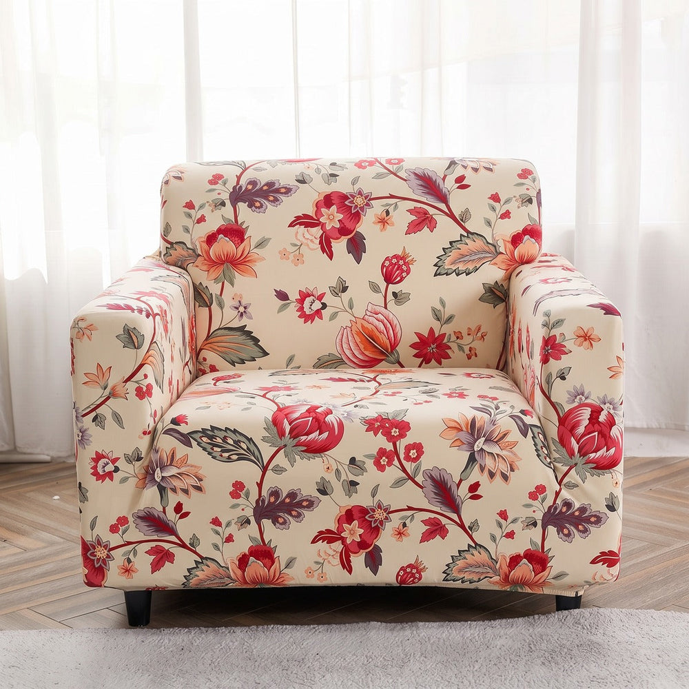 Funda de sillón elástica Crudo floral rojo