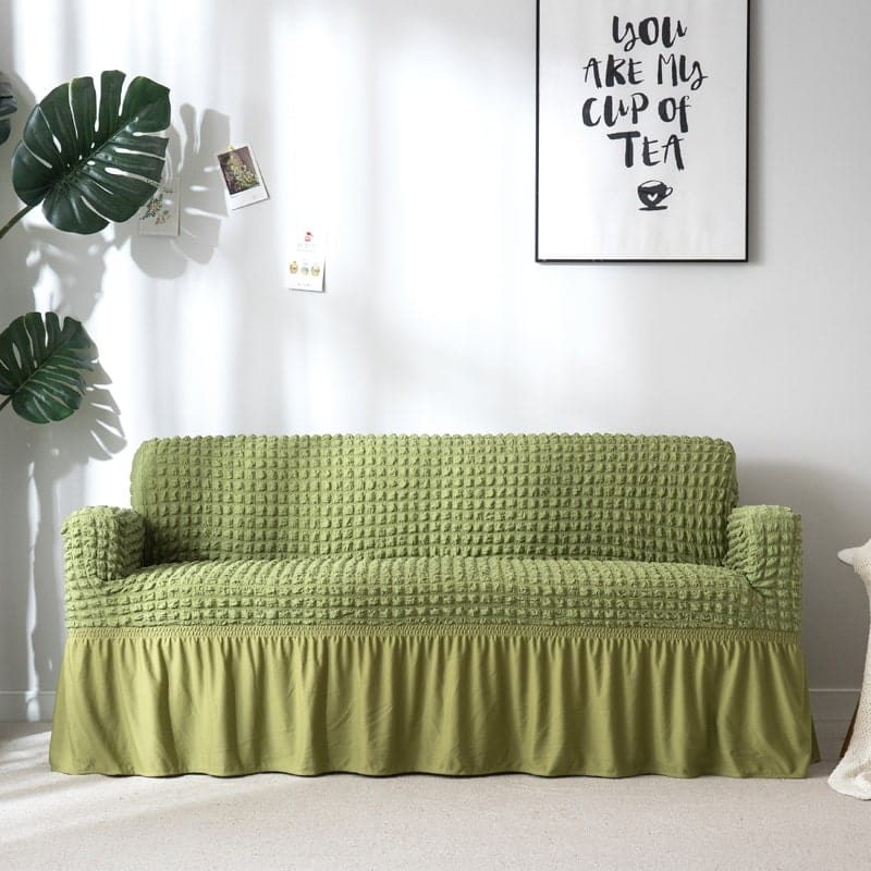 Verde - Funda estilo falda con volante para sofás y sofás de esquina - La Casa de las Fundas Una plaza (70-120 CM)
