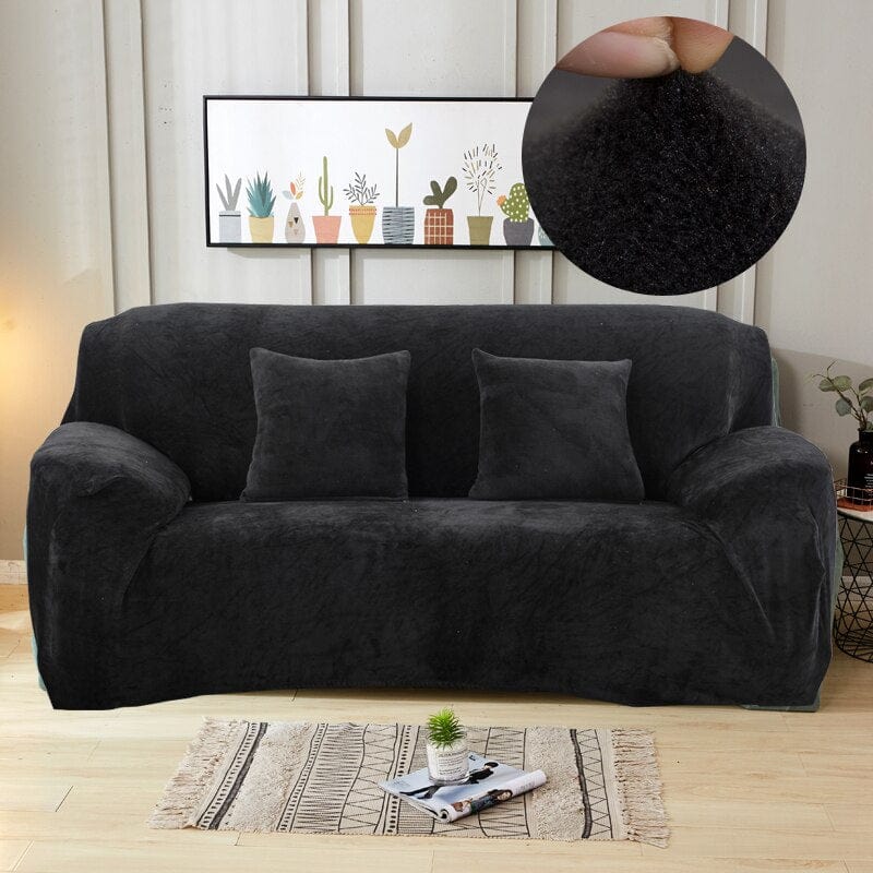 Negro - Fundas de terciopelo para sofás y sofás de esquina - La Casa de las Fundas