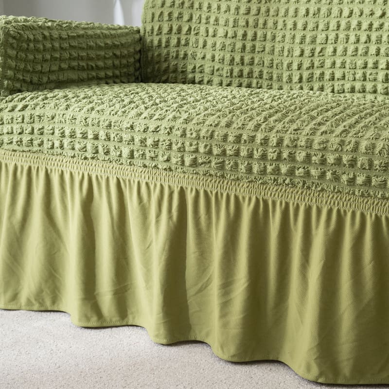 Verde - Funda estilo falda con volante para sofás y sofás de esquina - La Casa de las Fundas